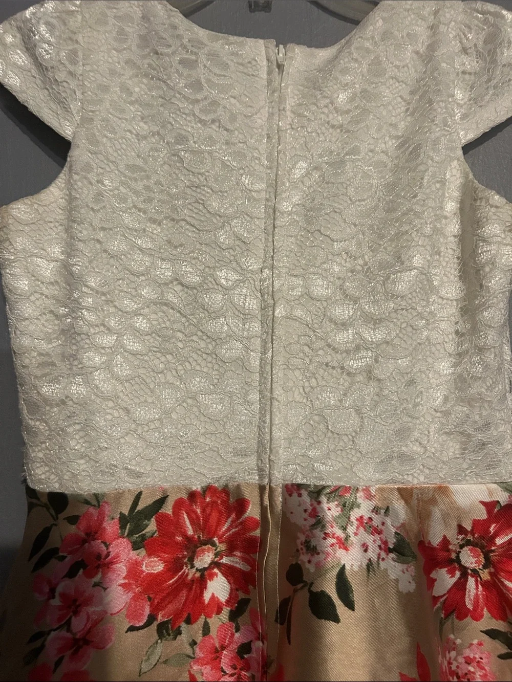 Rare Editions White Lace Bodice Gold Floral High-Low Dress